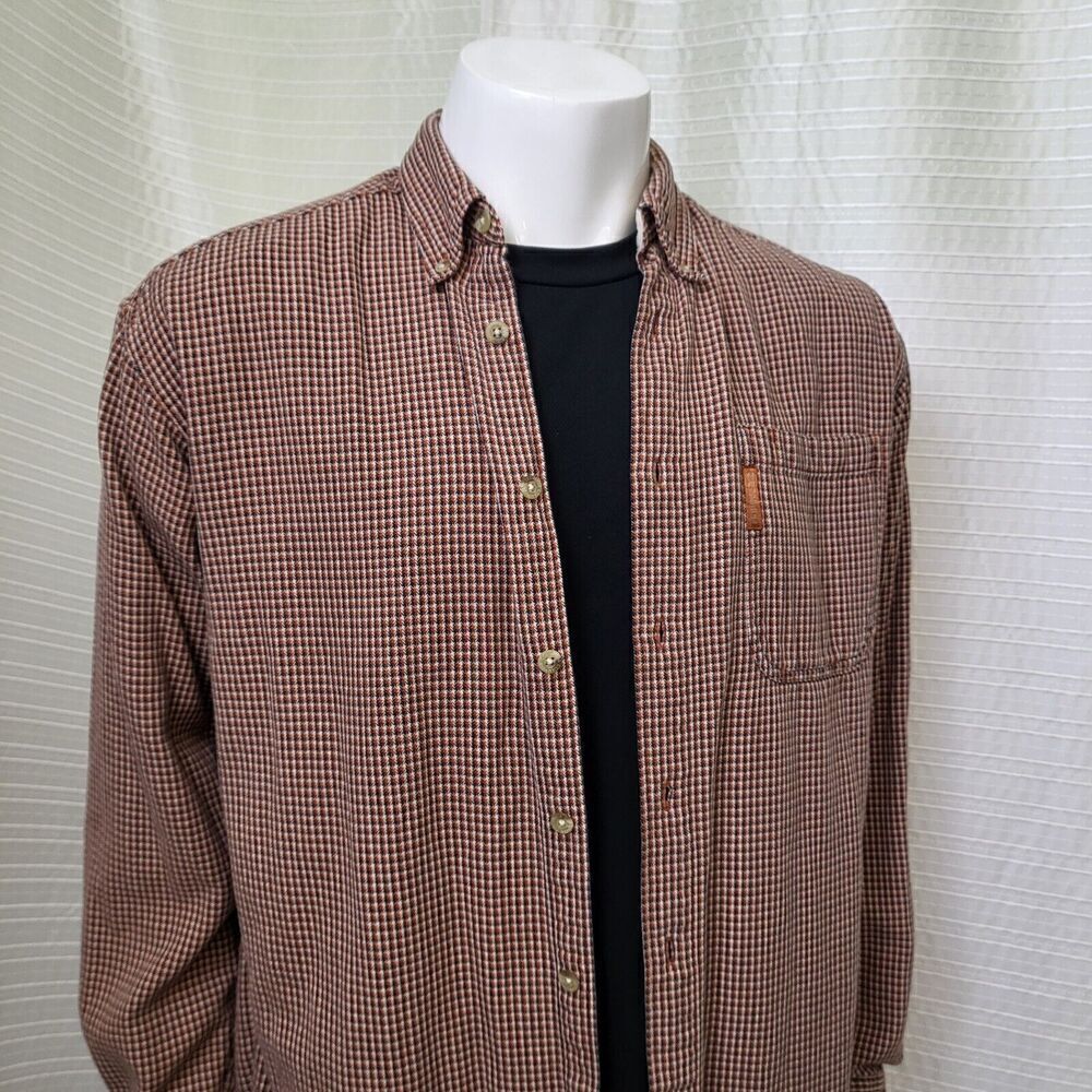 Columbia Mid-Weight Button Shirt Outdoor Style Burnt Orange Brown Plaid Men's L